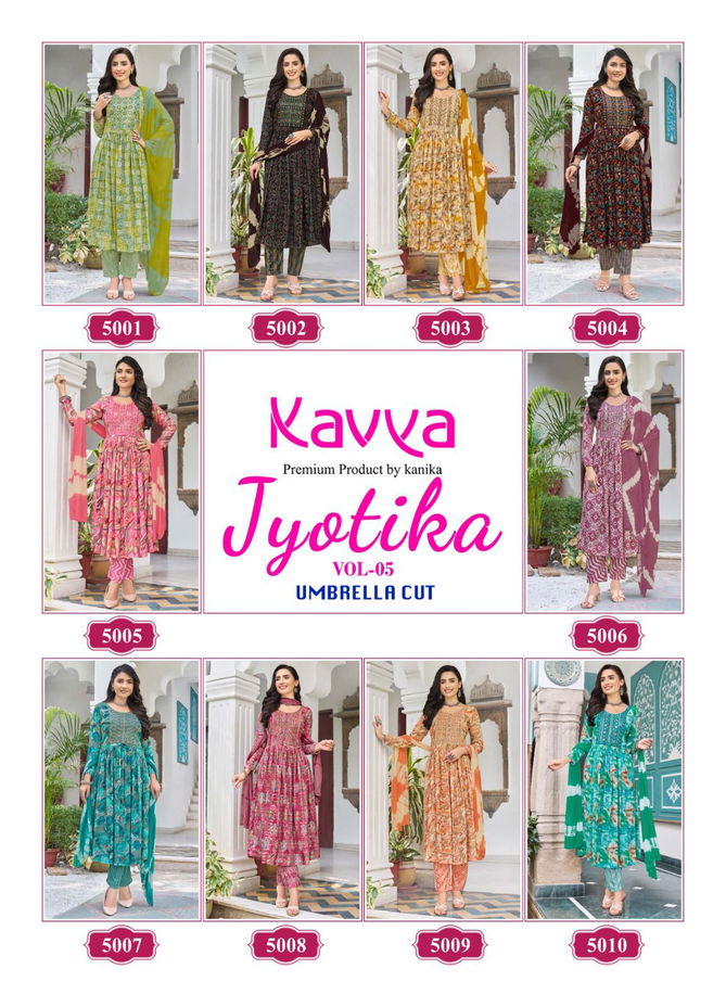 Jyotika Vol 5 By Kavya Capsule Foil Printed Embroidery Kurti With Bottom Dupatta Wholesale Online
